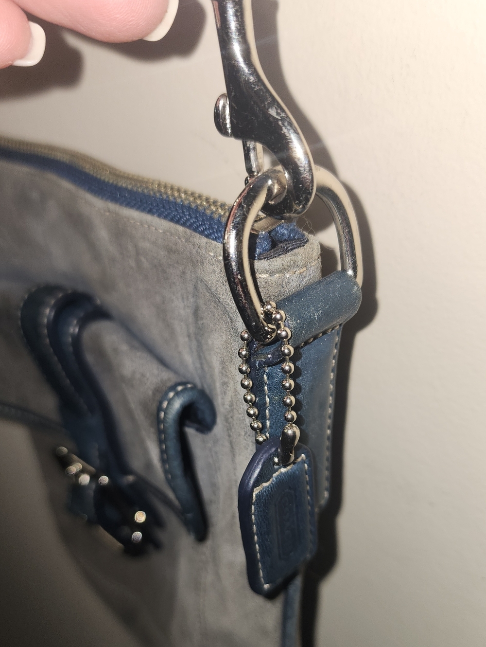 Coach Suede Crossbody Bag Buckle Gray Blue Style 4745 - Picture 8 of 16